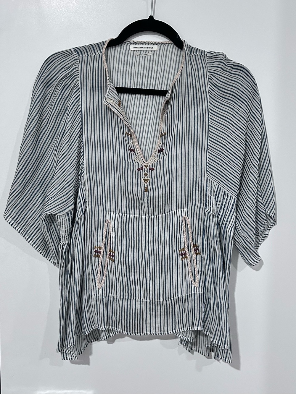 Isabel Marant Étoile Striped Embroidered Cotton Blouse Size 38